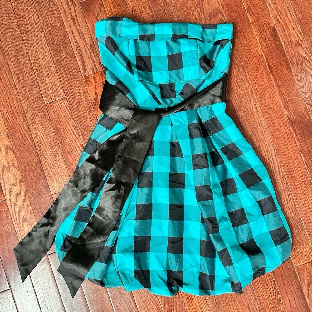 Vintage With Love… Gingham Plaid Green Black Checkerboard Dress Bow Ribbon